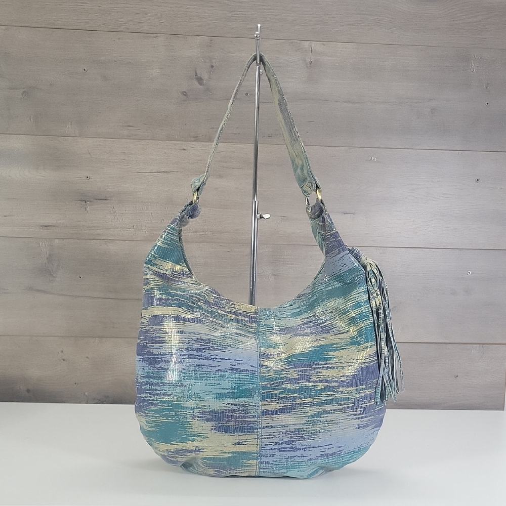 Hobo Garden Cracked Glass Leather Shoulder Bag Tote Handbag